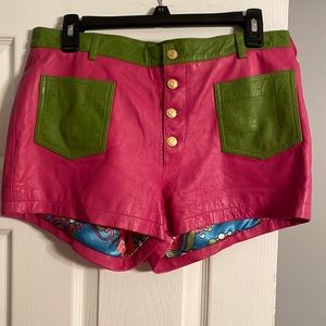 New Wilsons Pink & Green Leather Shorts Size 14